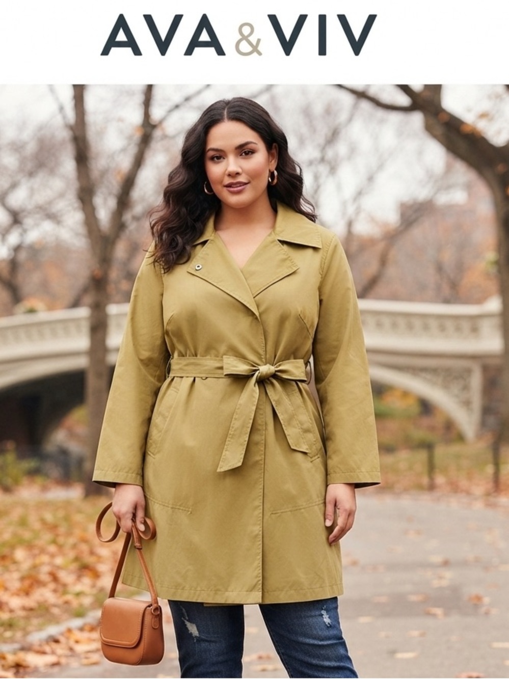 NWT Ava & Viv Olive Green Tie-Waist Trench Coat